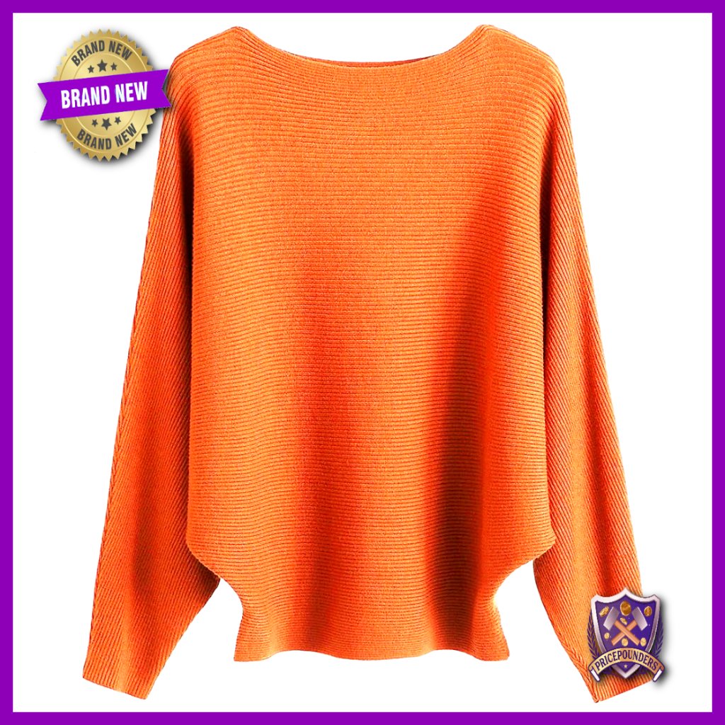 Lightweight Oversized Boat Neck Sweater Dolman Batwing Sleeve Ribbed Pullover